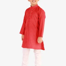 Pro-Ethic Style Developer Kids Red & White Printed Full Sleeves Kurta with Pyjamas image 4
