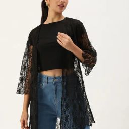 Anvi Be Yourself Black Lace Long Shrug-image-91