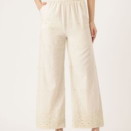 FERANOID Women Embroidered Pure Cotton Ethnic Palazzos-image-98