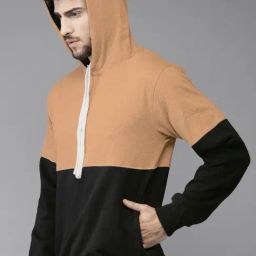 Campus Sutra Brown & Black Regular Fit Colour Block Hooded Sweatshirt-image-13