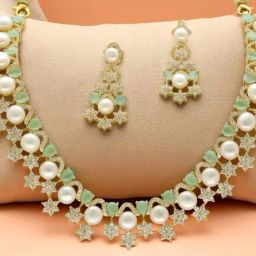 Sri Jagdamba Pearls White Royal Grandeur Pearl Necklace & Earring Set-image-25