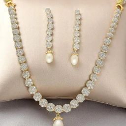 Sri Jagdamba Pearls White Eminence Gleam Pearl Necklace & Earring Set-image-30
