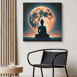 999Store Multicolor Canvas Buddha Silhouette Against Moonlight Wrapped Painting-8