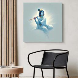 999Store Grey Canvas Minimalist Krishna Playing Flute Wrapped Painting-17