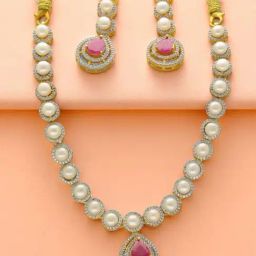 Sri Jagdamba Pearls White Imperial Drape Pearl Necklace & Earring Set-image-28