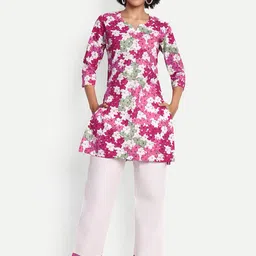 GAB Floral Printed Notch neck Pure Cotton Tunic With Trousers-picture-38