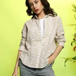 Campus Sutra Off White Regular Fit Embroidered Shirt-picture-34