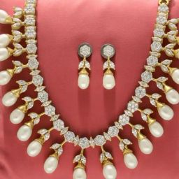Sri Jagdamba Pearls White Glory veil Pearl Necklace & Earring Set-image-27