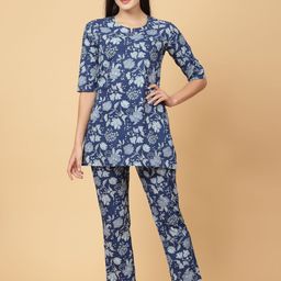Pistaa Floral Printed Pure Cotton Night Suit-picture-0