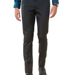 Turtle Black Ultra Slim Fit Chequered Trousers-picture-9