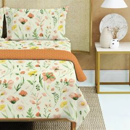 Urban Space Meadows Buttercream Cotton Printed 200 TC Double Bedsheet & Comforter with 2 Pillow Covers-10