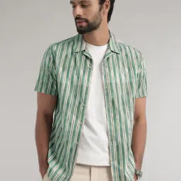 ANDAMEN Green Slim Fit Striped Cotton Shirt-picture-48