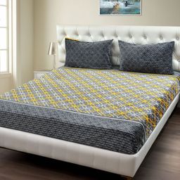 MORADO Grey Melange & Yellow Geometric Printed 180 TC Queen Bedsheet Set 1.8 m x 1.9 m-image-77