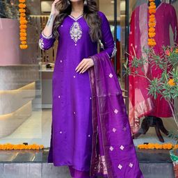 GoSriKi Women Embroidered Regular Kurta with Trousers & With Dupatta-picture-41