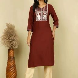 Jaipur Kurti Maroon Embroidered Straight Kurta-image-56