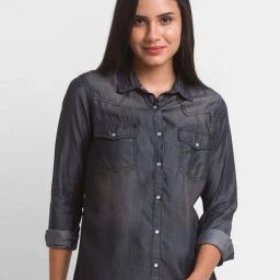 Spykar Black Cotton Regular Fit Shirt-image-90