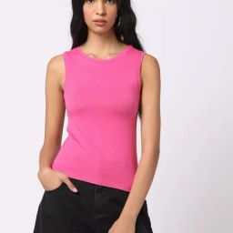 GAP Pink Blended Solid Sleeveless Tank Top-image-81