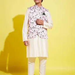VASTRAMAY Boys Pink & Cream Floral Full Sleeves Kurta Sets-image-48
