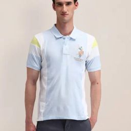 U.S. Polo Assn. Blue Cotton Slim Fit Colour Block Polo T-Shirt-image-22