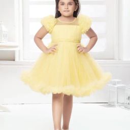 Ministitch Girls Yellow Flared Fit Party Dress-image-59
