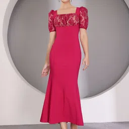 Miss Chase Puff Sleeve Georgette Fit & Flare Midi Dress-picture-16