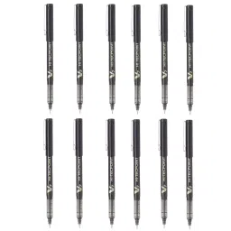 Pilot Hi-Tecpoint V7 0.7 mm Fine Point Liquid Ink Roller Ball Pen, Black (Pack of 12)-21
