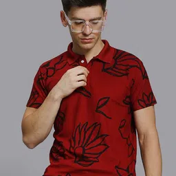 STELVIN Floral Printed Polo Collar Cotton Regular Fit T-shirt-picture-43