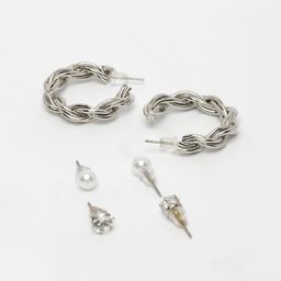 DressBerry Set Of 3 Silver-Plated Artificial Stones Studded Circular Studs image 4
