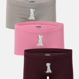 Mackly Girls Pack Of 3 Dog Printed Boxer Briefs - Grey Pink & Burgundy-picture-15