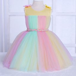 Ministitch Sleeveless Soft Tulle Fit & Flare Party Wear Dress - Multi Color-image-5
