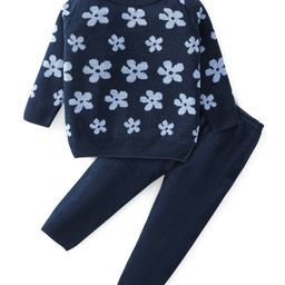 Babyhug Knitted Full Sleeves Baby Sweater Set with Floral Design - Navy Blue-image-98