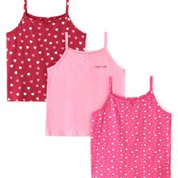 Pine Kids Cotton Spandex Sleeveless Slips Heart Print Pack of 3 - Pink & Maroon-image-94