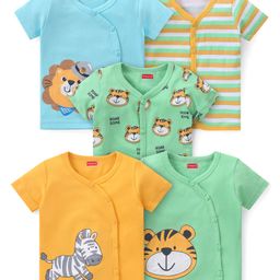 Babyhug 100% Cotton Half Sleeves Front Open Jhablas Animal Print Pack of 5 - Multicolour-24