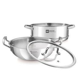 Bergner BE Bergner Essentials Tri-Ply Stainless Steel 3 Pcs Cookware Set of 24 cm Kadai & Steamer with Common Flat Glass Lid, Kadhai & Steamer Set, Induction & Gas Compatible, 5-Year Warranty-19