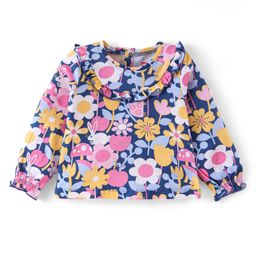 Babyhug Cotton Knit Full Sleeves Top with Frill Detailing & Floral Print - Multicolor-image-102