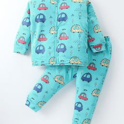 Simply Foam Full Sleeves Winter Night Suit Car Print - Blue-image-14