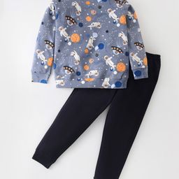Tiara Interlock Full Sleeves Space Theme Printed Sweatshirt With Solid Pant - Grey & Navy-image-54