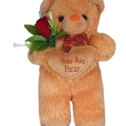 Tickles Standing Teddy with Rose Soft Stuffed Plush Toy for Kids Boys & Girls Birthday Gifts Brown - Height 32 cm-picture-34