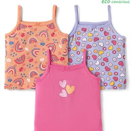 Babyoye Cotton Elastane Knit Sleeveless Slips With Star & Heart Print Pack Of 3 - Pink Brown & Lavender-image-58