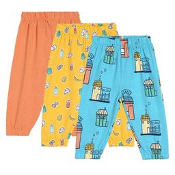 MINI KLUB Pack Of 3 Cotton House & Doodle Art Printed Pant - Peach Blue & Yellow-image-39