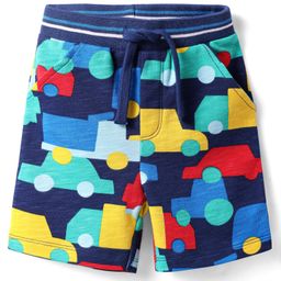 Babyhug Terry Knit Mid Thigh Shorts With Car Print - Navy Blue-image-62