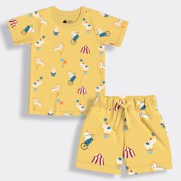 Orange Sugar 100% Cotton Knit Half Sleeves Circus Theme Printed Coordinating Tee & Shorts Set - Yellow-picture-16