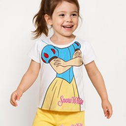 Babyhug Disney Single Jersey Knit Half Sleeves Short Set With Snow White Graphics - Multicolor-image-101