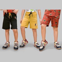 TRESNOVA Cotton Pack Of 3 Anti Microbial & Smart Waistband Technology Animals & Typography Printed Soft Shorts - Orange Black & Yellow-image-8