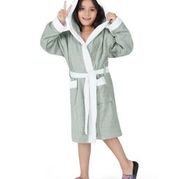 Rangoli 100% Cotton Terry Full Sleeves Solid With Attached Belt Ultra Soft Bath Robe - Grey-image-136