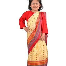 BookMyCostume Full Sleeves Bihu Dance Saree Assamese Indian State Costume Set - Multicolor-image-58
