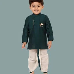 little desi Cotton Silk Woven Full Sleeves Solid Coordinating Dhoti Kurta Set - Green-picture-30