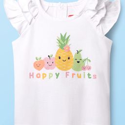Babyhug 100% Cotton Knit Frill Sleeves T-Shirt with Fruits Print - White-image-35