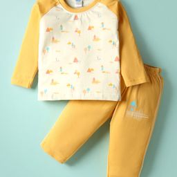Tango Single Jersey Knit Full Sleeves T-shirt & Pant Set with Forest Theme Print - Yellow & Cream-picture-26