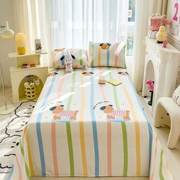 JC HOME White & Green Graphic 140 TC Single Bedsheet with 1 Pillow Covers-image-113